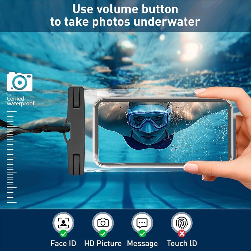 Criyar 1/2 Pack Waterproof Phone Pouch Compatible with iPhone 17 16 15 Pro Max & Galaxy S24+/S23 7in Waterproof Phone Case, IPX8 Beach Travel Must Haves, Beach Essentials, Black and Blue, 2 Pack - Image 4